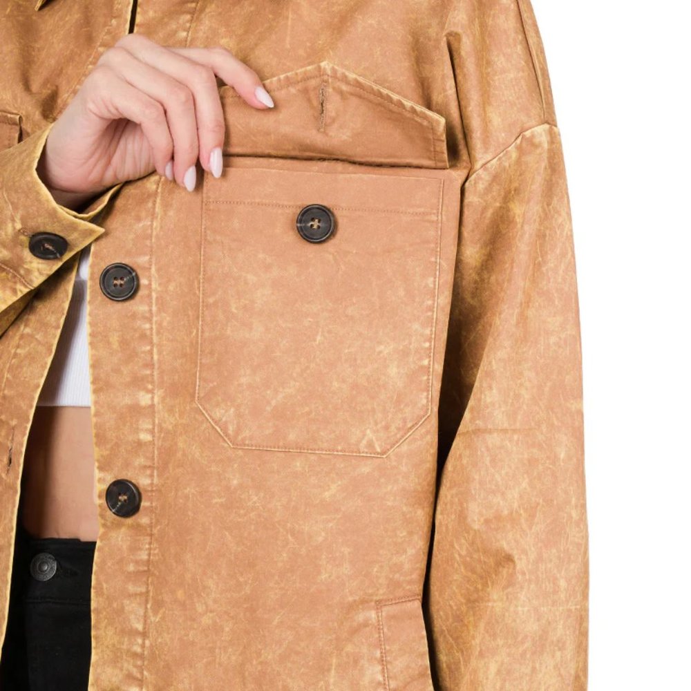 Deep Camel Poplin Vintage-Wash Oversized Shacket/NWOT/L - Picture 3 of 8